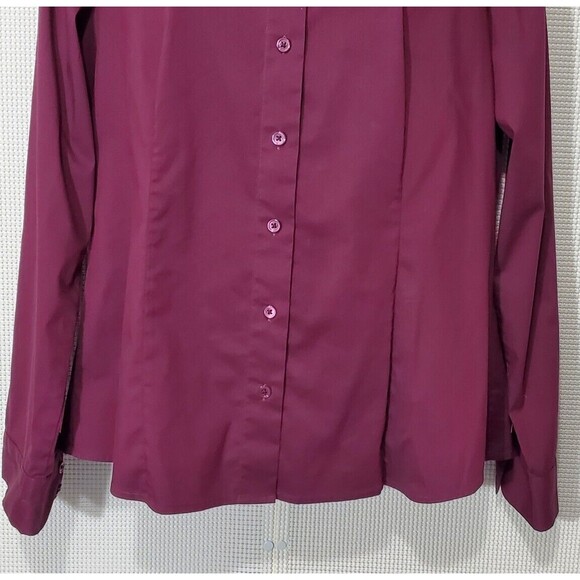 Doncaster Button Up Blouse Womens 14 Burgundy Top Stretch Long Sleeve Business - Picture 3 of 11